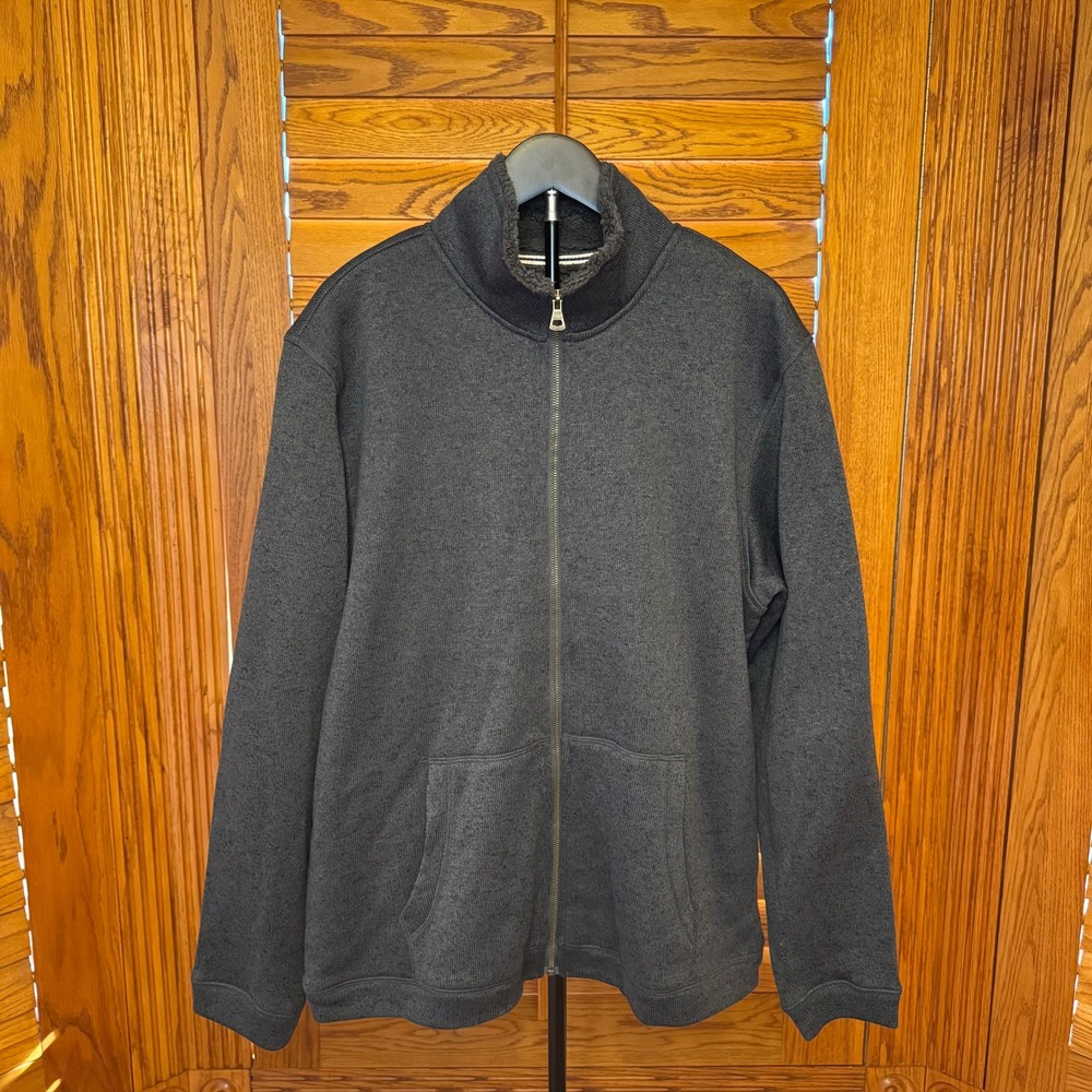 Weatherproof Vintage Mens Full Zip Faux Fur Sherpa Lined Sweater Jacket Gray L